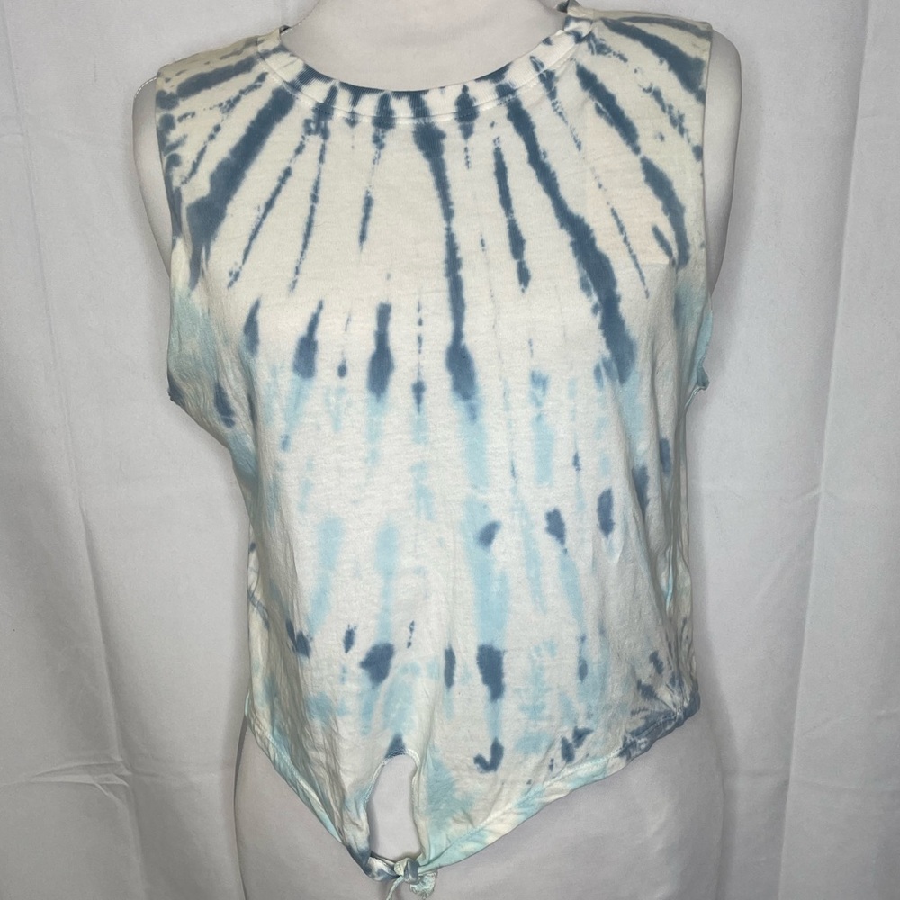 Tie-Dye Sleeveless Crop Top - Blue and White